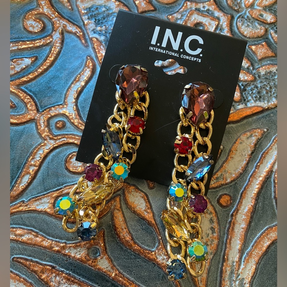 INC International Concepts ✨ Gold 💛 Earrings with Multicolor Stones 💎